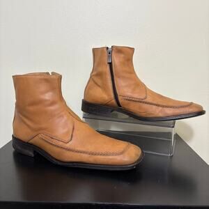 Kenneth Cole Men’s Leather Zip Ankle Boots 11.5 Tan Brown Moc Toe Romania Y2K